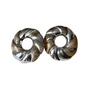 Vintage Mexican Sterling Silver Gold Plate Earrings, Large Circle Post Earrings